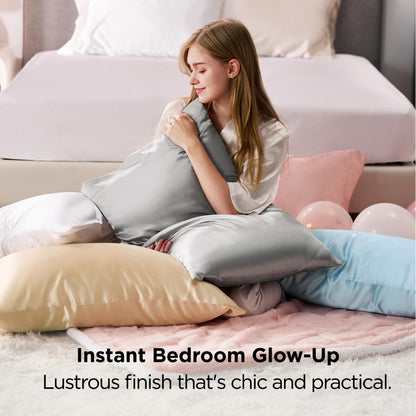 Bedsure Satin Pillowcase 2 Pack Similar to Silk Pillow Cases Standard Size, Pillow Case for Sleeping Women with Envelope Closure, Gifts for Women Men, Khaki, 20x26 Inches, 2pcs