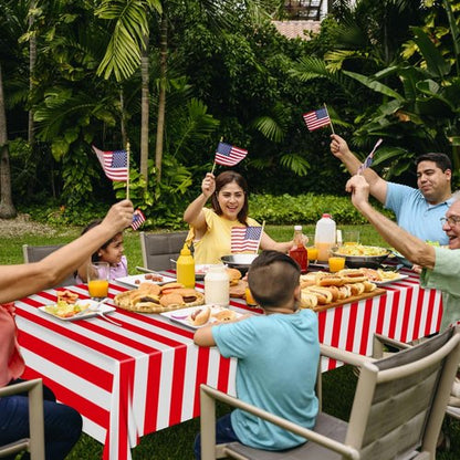 Augisteen Patriotic Plastic Tablecloth - American Flag Design for 4th of July | 54" x 108" Disposable Cover