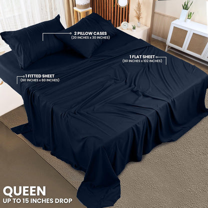 Utopia Bedding Queen Size Sheet Set - Soft, Breathable Microfiber, Includes 1 Fitted Sheet, 1 Flat Sheet & 2 Pillowcases - Navy