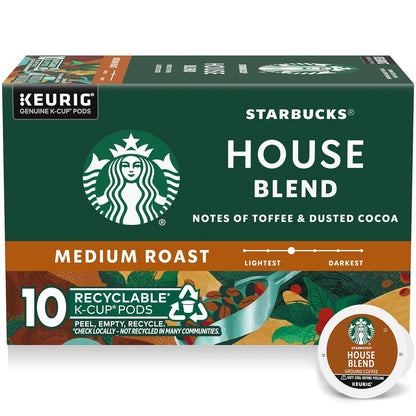 Starbucks K-Cup Coffee Pods - Medium Roast House Blend for Hot or Iced Coffee | 10 Pods