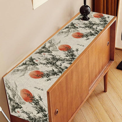 Japanese 4+ 13" x 72" Table Runner - Chinoiserie Red Sun Mountain Bamboo Decor