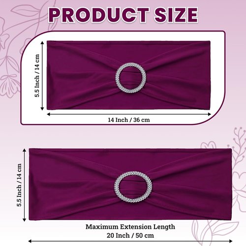 MDS Premium Spandex Chair Sashes - Stretchy Bow Covers with Buckle Slider for Weddings | Eggplant, Pack of 100