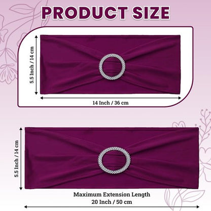 MDS Premium Spandex Chair Sashes - Stretchy Bow Covers with Buckle Slider for Weddings | Eggplant, Pack of 100