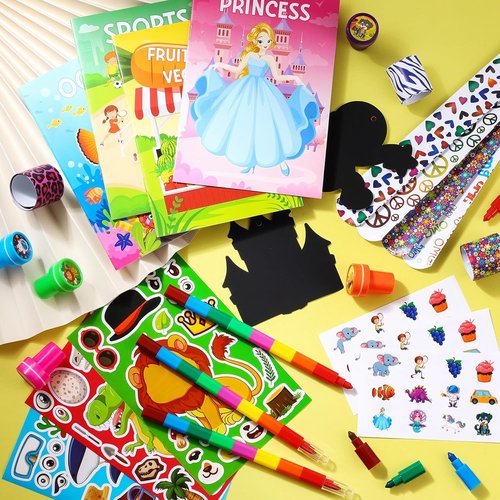 BenLouis Kids Party Favors Set - 96Pcs Mini Coloring Books, Crayons, Slap Bracelets & Stickers for Ages 4-12