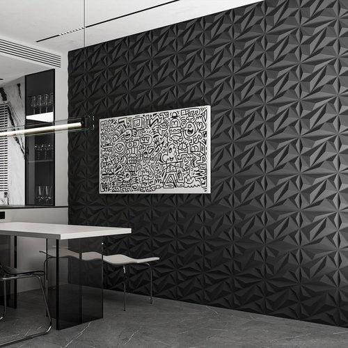 Art3dwallpanels 3D Wall Panels - Diamond PVC Flower Textured Décor for Living Room | Black, 12''x12'', 32 Sq.Ft.
