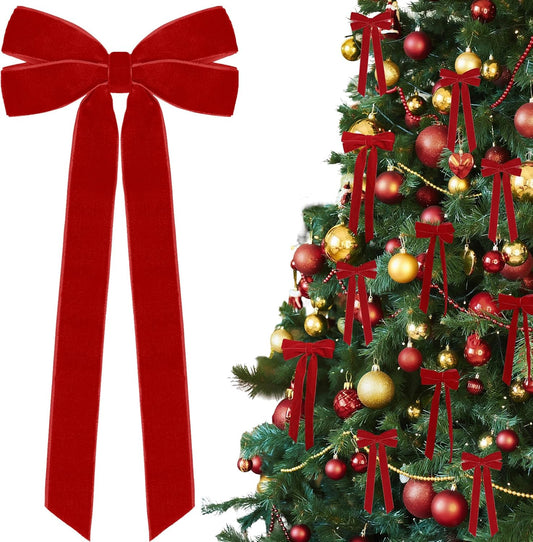 Regine Switzerland Red Velvet Ribbon Bows - 12Pcs 5in x 10in Christmas Tree Ornaments | Holiday Decor