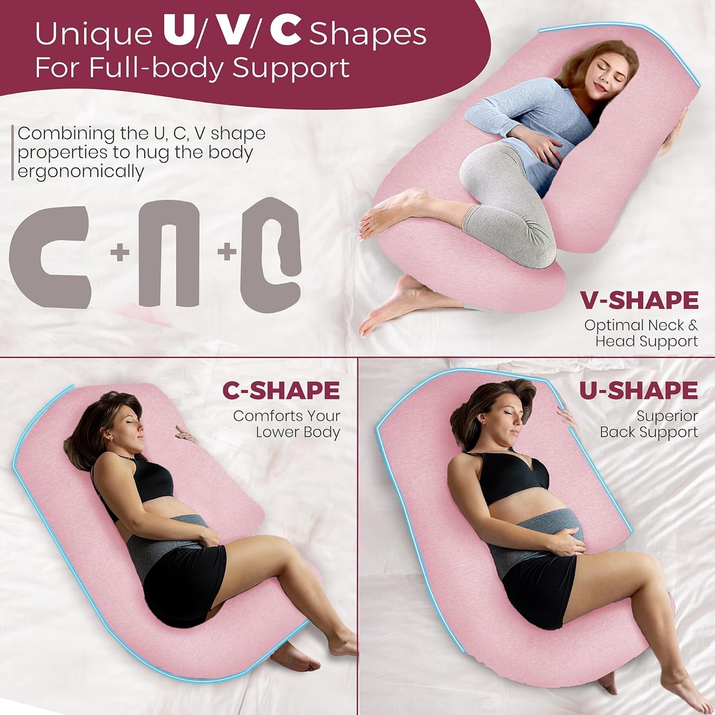 PILLANI Pregnancy Pillow - V C U Shaped 57-Inch Full Body Support for Maternity Comfort & Cooling