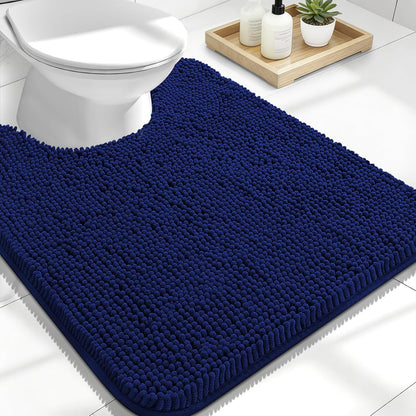 OLANLY U-Shaped Toilet Rug - Extra Soft Chenille Bathroom Mat | 24x20, Quick-Dry, Non-Slip, Navy