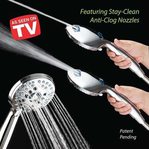 AquaCare High Pressure Handheld Shower Head - 8 Modes, Anti-Clog Nozzles & 6 ft Stainless Steel Hose