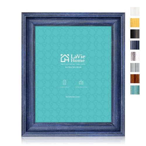LaVie Home 8x10 Picture Frames (1 Pack, Blue) Rustic Photo Frame Set with Tempered Glass for Wall Mount & Table Top Display