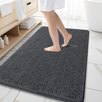 OLANLY Large Bathroom Rugs - Extra Soft Chenille Bath Mat | Quick-Dry Rubber Backing, 59x35, Dark Grey