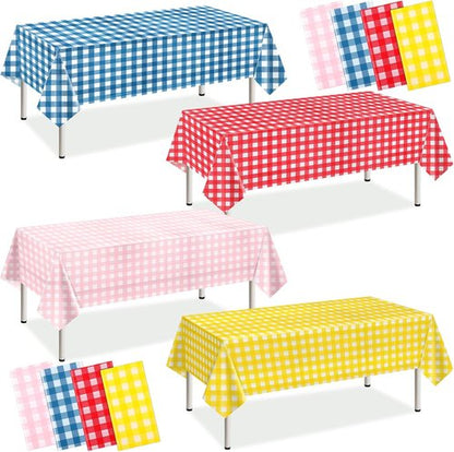 Gingham Tablecloths by [Brand Name] - 8 Pack Disposable Plastic Rectangle Covers | 54 x 108 Inches for Spring Events