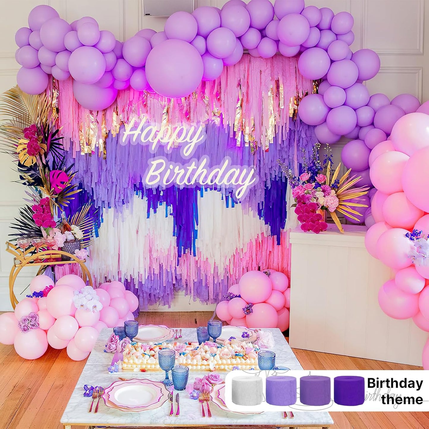 PartyWoo Purple Crepe Paper Streamers - 8pcs 656ft Light & Dark Purple, Lavender, White & Silver for Birthday & Graduation Decor