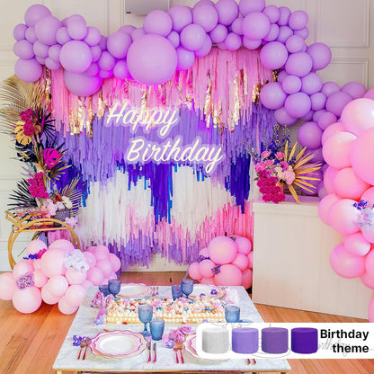 PartyWoo Purple Crepe Paper Streamers - 8pcs 656ft Light & Dark Purple, Lavender, White & Silver for Birthday & Graduation Decor