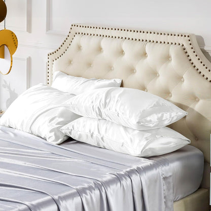 Bedsure Satin Pillowcase Set of 4 - Pure White Silky Pillowcases for Hair & Skin | 20x30 Inches
