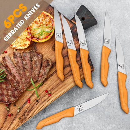 imarku Knife Set, Sharp Block Knife Set with Built-in Sharpener, Japanese Stainless Steel with Non-Slip Ergonomic Handle, Dishwasher Safe, Kitchen Gifts for Man Woman, Best For Home gift, Burnt Orange