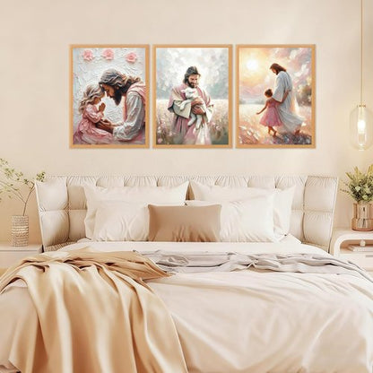 Jesus Little Girl Poster Wall Art - Devout Christian Canvas Print for Children's Room | Unframed
