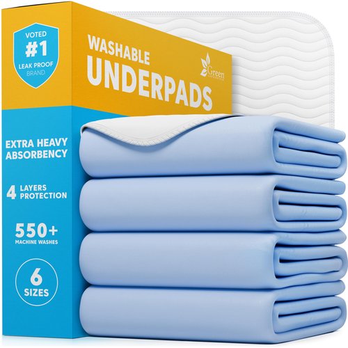 GREEN LIFESTYLE Washable Underpads - Large Bed Pads for use as Incontinence Bed Pads, Reusable Pet Pads, Great for Dogs, Cats, Bunny, Seniors Bed Pad (Pack of 4 - 34x36)