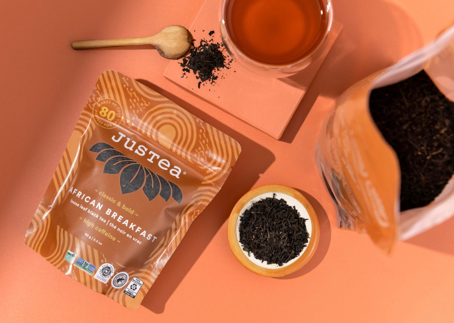 JusTea AFRICAN BREAKFAST | Loose Leaf Black Tea | Recyclable Refill Pouch | 40+ Cups (3.5oz) | High Caffeine | Award-Winning | Fair Trade | Non-GMO