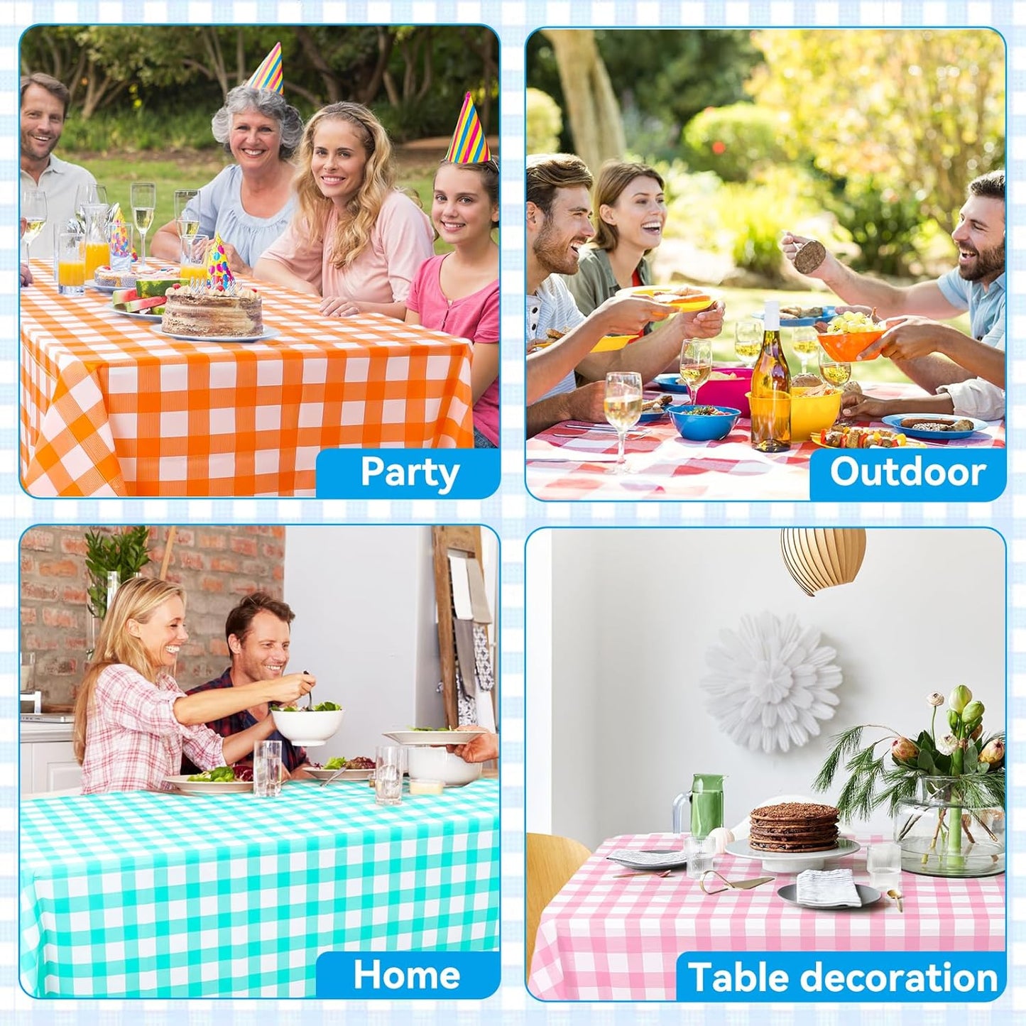 VAIPI 12 Pack Disposable Tablecloths - Pastel Plaid Gingham for Easter Parties | 108 x 54 Inch