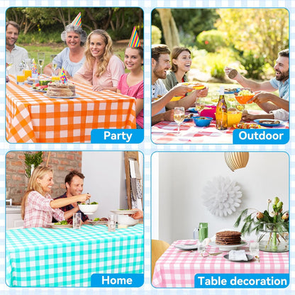 VAIPI 12 Pack Disposable Tablecloths - Pastel Plaid Gingham for Easter Parties | 108 x 54 Inch