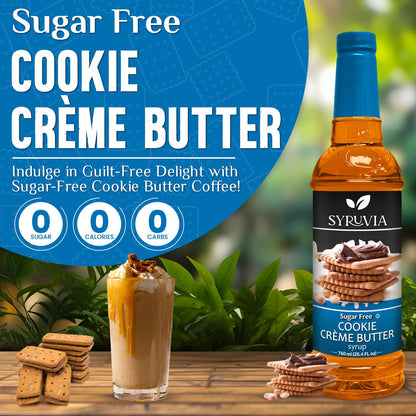 Syruvia Sugar Free Coffee Syrup - Cookie Crème Butter Flavor for Lattes & Desserts | 25.4 fl oz