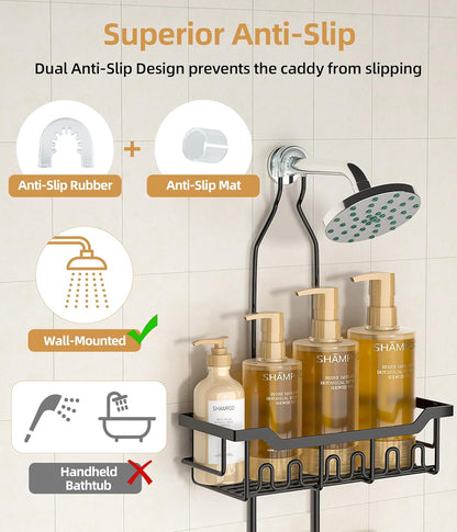 Skiennix Adjustable Shower Caddy - 3-Tier Over Shower Head Organizer with Soap Holder, Black