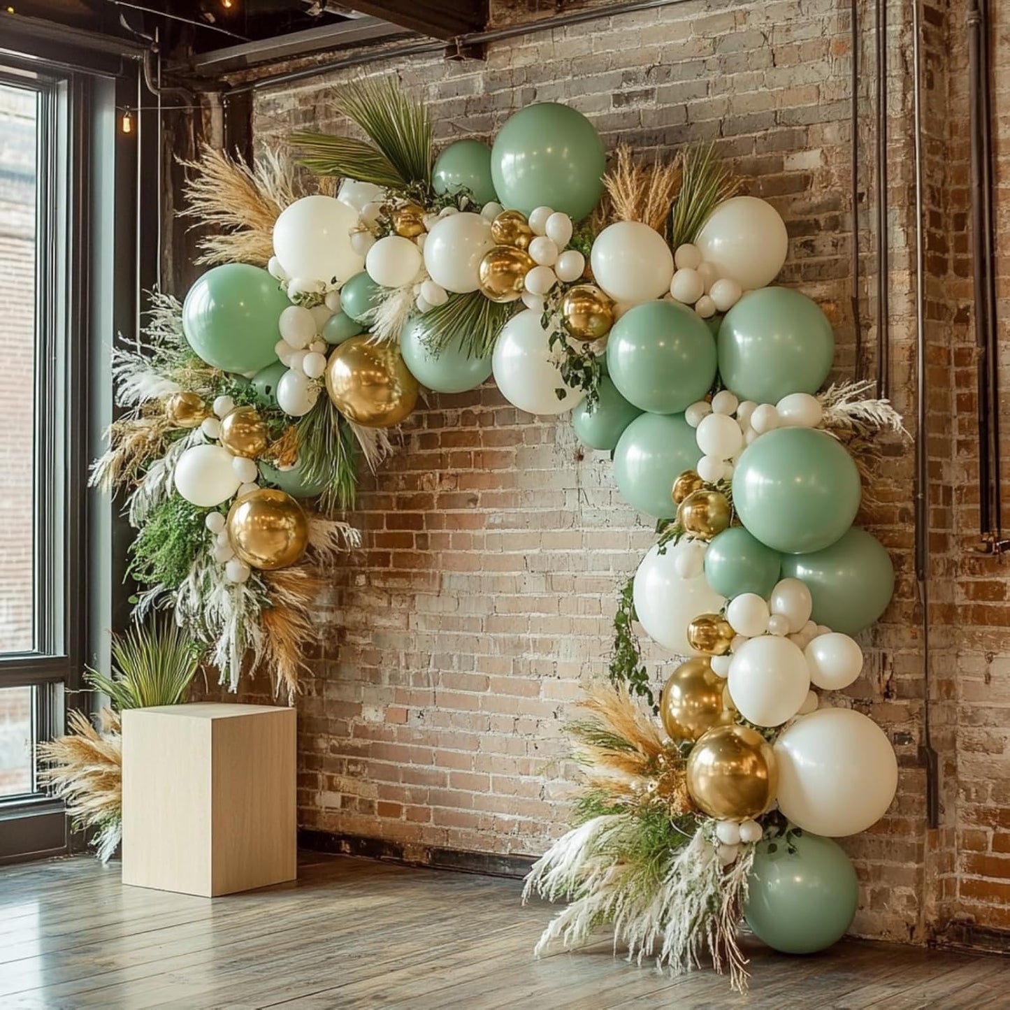 PartyWoo Balloon Arch Kit - Sage Green 152pcs Set with Olive, Dusty Green & Gold Confetti for Baby Showers & Birthdays