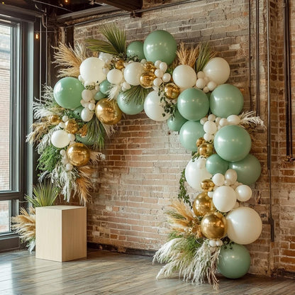 PartyWoo Balloon Arch Kit - Sage Green 152pcs Set with Olive, Dusty Green & Gold Confetti for Baby Showers & Birthdays