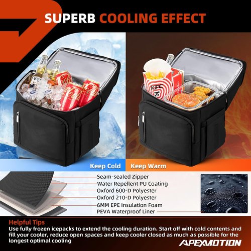 COOLJOB Insulated Cooler Backpack - Leakproof Lunch Bag with Waterproof Liner | Black, Double Roomy Design