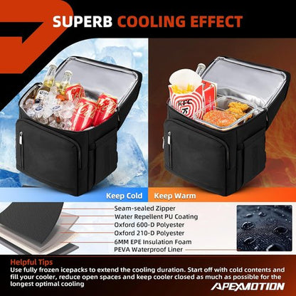 COOLJOB Insulated Cooler Backpack - Leakproof Lunch Bag with Waterproof Liner | Black, Double Roomy Design