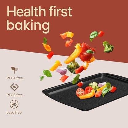 Gray Marble 10-Piece Bakeware Set - Nonstick Carbon Steel, Space-Saving Design, Dishwasher Safe, Oven Safe Up to 450°F