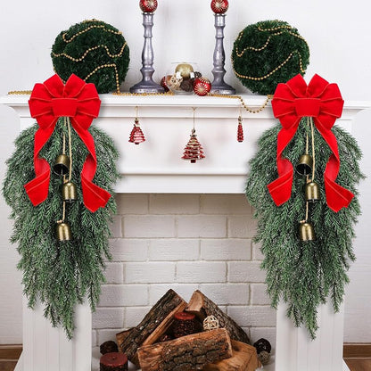 Dingion 23.6in Teardrop Christmas Swag with Bells & Red Bow - Faux Spruce Variation of THIS listing Faux Spruce