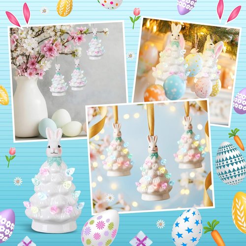 Leinuosen Mini 4-Inch Easter Bunny Ceramic Tabletop Tree - LED Lights & Hand-Painted Ornaments