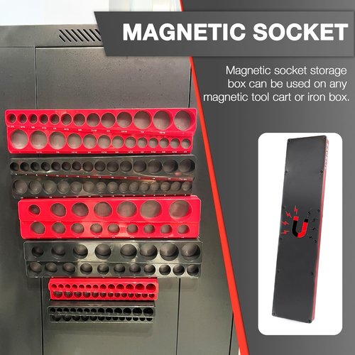 EACELIY Magnetic Socket Organizer Set - 6-Piece Holder for 1/2", 1/4", & 3/8" Sockets | Deep & Shallow Storage