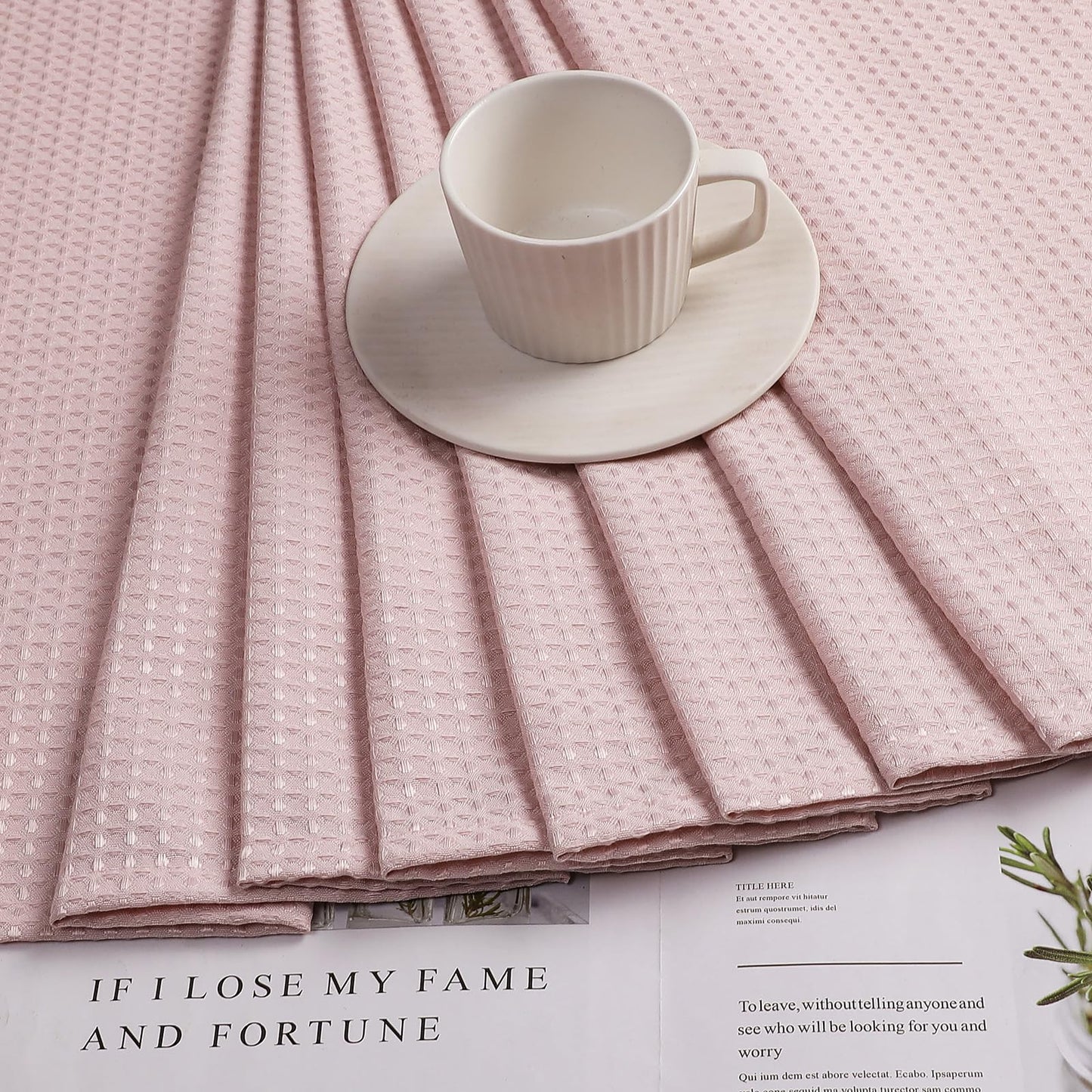 OVZME Extra Long Shower Curtain Set - 84 Inch Long Waffle Weave Heavy Duty Cloth Shower Curtain for Bathroom, Luxury Weighted 230GSM Bath Curtain Set with 12 Plastic Hooks, 72x84, Blush Pink