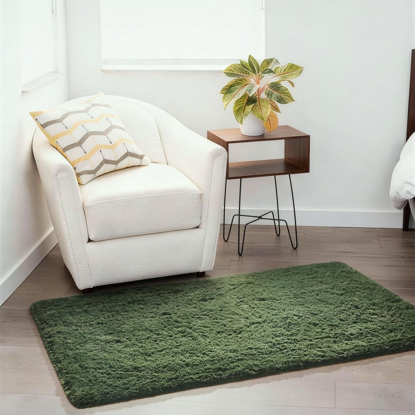 Ophanie Area Rug - Gray Green Shag Fluffy Carpet for Bedroom | Soft Plush 3x5 Size for Kids & Nursery Decor