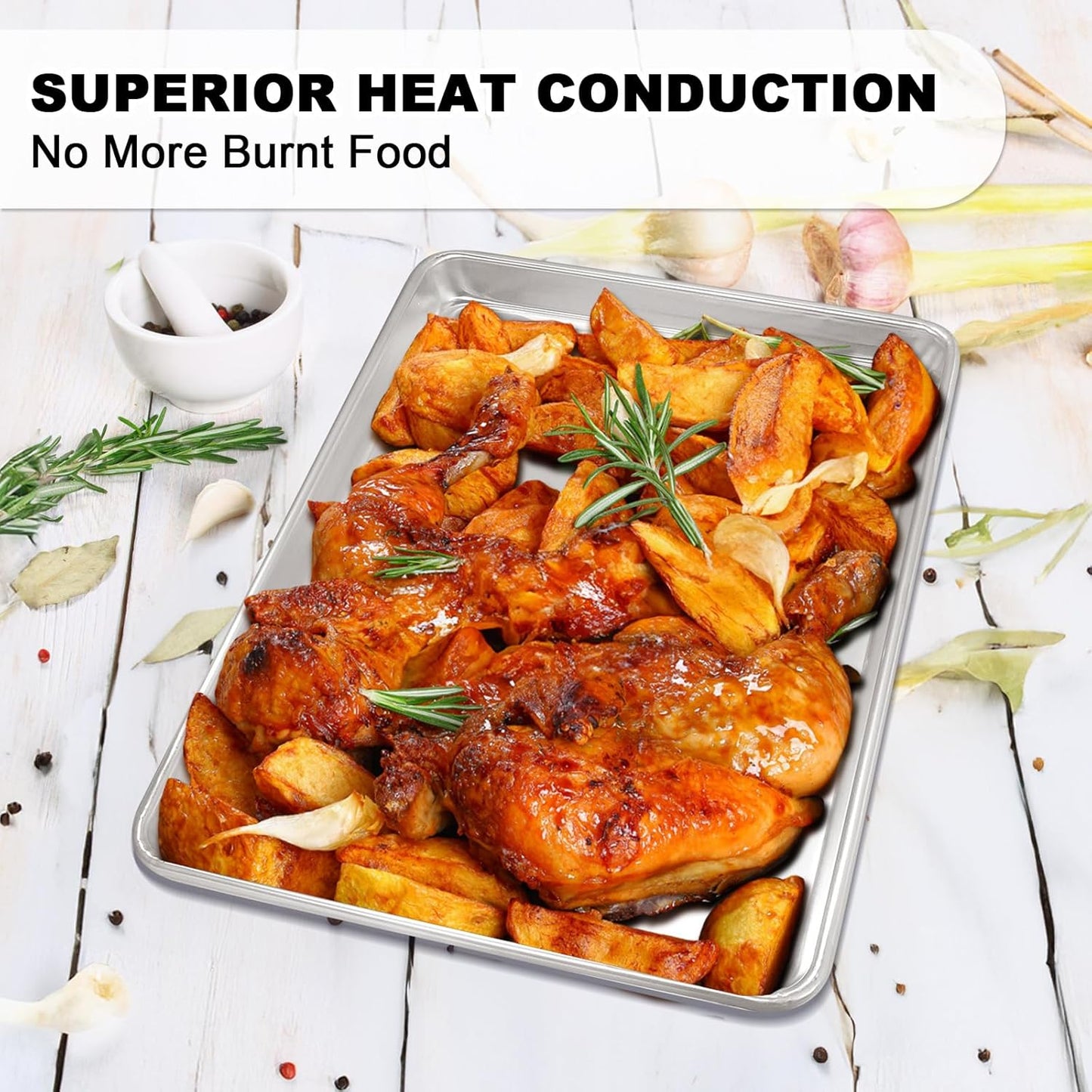 Natural Aluminum Half Sheet Pans Set by [Brand Name] - 18 Inch Commercial Quality, Nonstick & Warp Resistant Baking Trays
