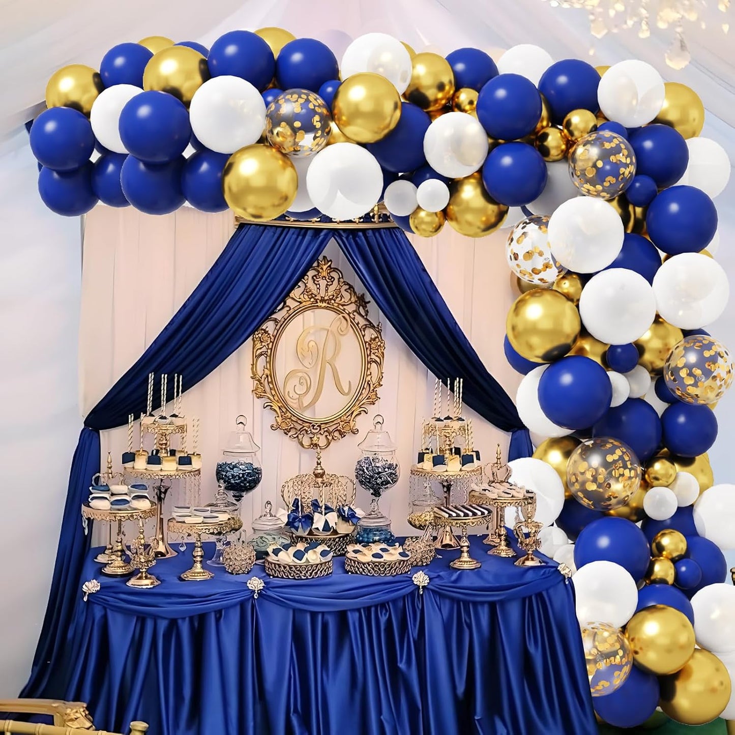 RUBFAC Royal Blue & Gold Balloon Garland Arch Kit - 142pcs for Graduation & Birthday Parties