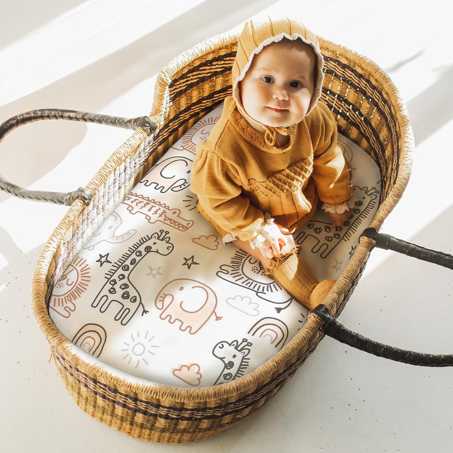 Yoofoss Bassinet Sheets - 3-Pack Fitted Sheets for Halo, Baby Delight & Angelbliss | Soft, Breathable Design (Brown & Animals)