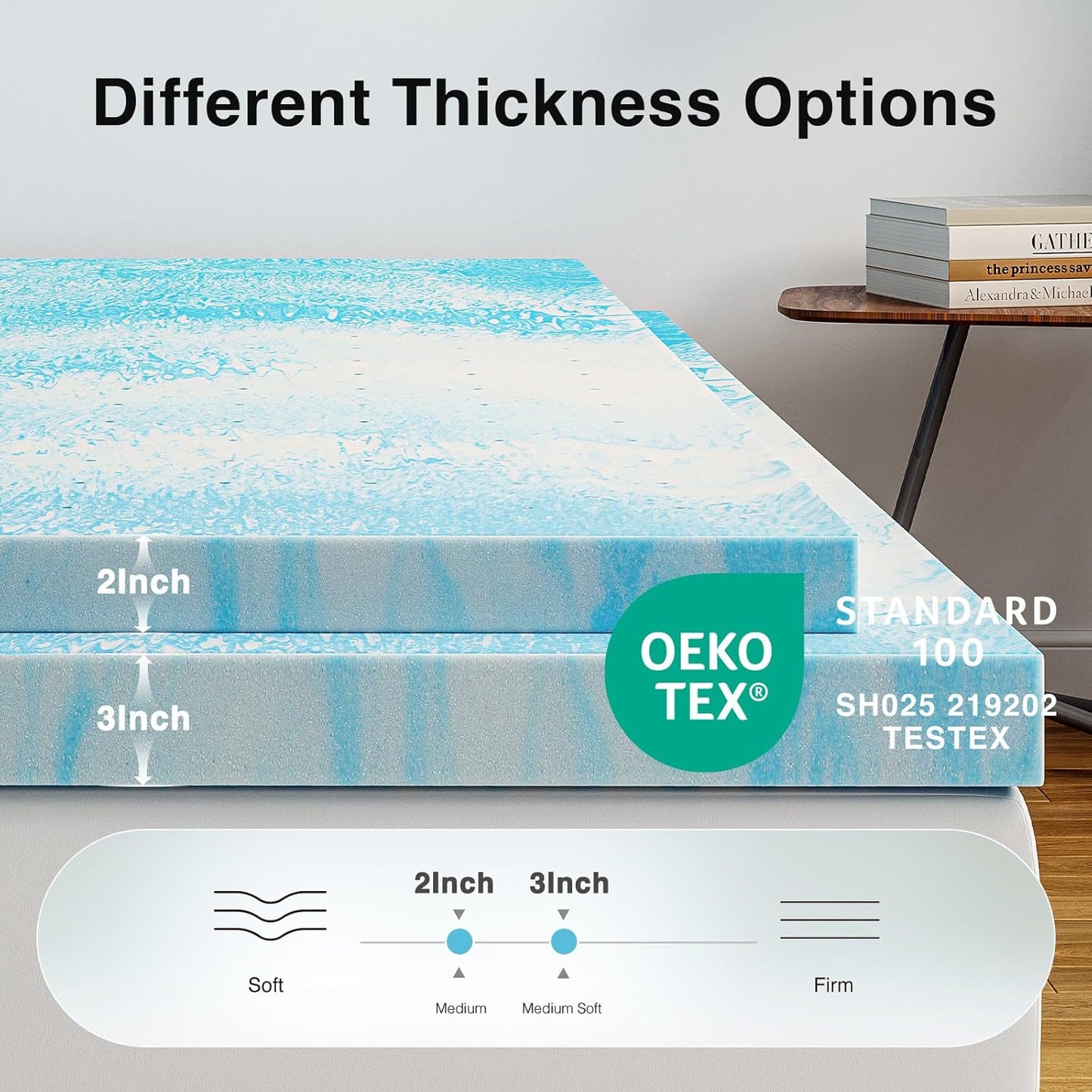 Novilla Memory Foam Mattress Topper - 2 Inch Cooling Gel Infused | CertiPUR Certified Comfort for Queen Size