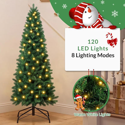 4.5 ft Pre-Lit Pencil Christmas Tree — Slim Green, Variation Green+4ft 5in