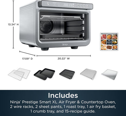 Ninja Air Fryer & Toaster Oven - Prestige Smart XL Countertop Oven | Bakes 20 Cookies & Fits 12lb Turkey | 1800 Watts | Stainless Steel