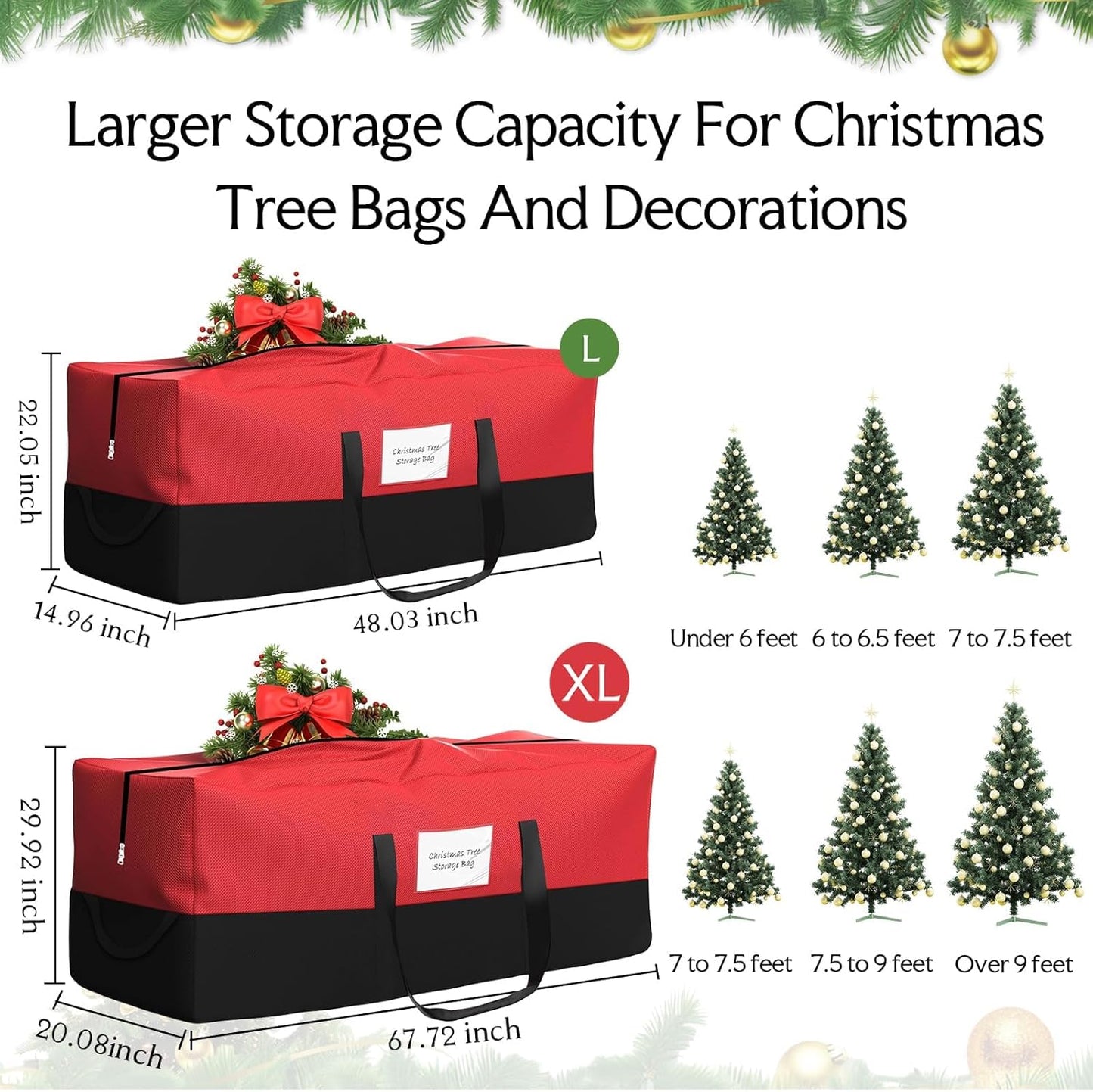 Skiennix Christmas Tree Storage Bag - Heavy Duty 600D Oxford Material for Up to 10 Ft Trees | Dampproof with Durable Handles & Dual Zipper