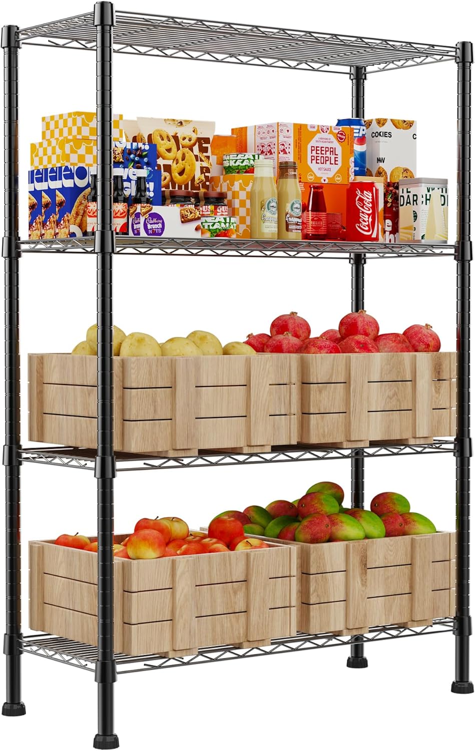 Regiller 4-Wire Metal Storage Rack - Adjustable Shelves for Laundry, Bathroom & Kitchen | Black, 14.1" D x 30" W x 54" H