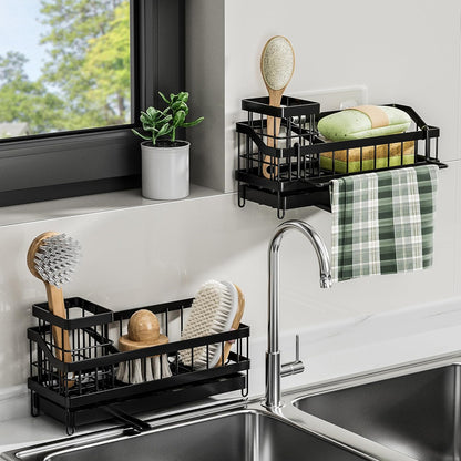 Skiennix Kitchen Sink Caddy Organizer - Rustproof Sponge Holder & Brush Storage | Multi-Functional Soap Dispenser