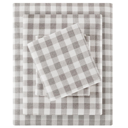 Sleep Philosophy True North 100% Cotton Flannel Sheets King Size, Cozy Flannel Sheet Set Brushed for Extra Softness, Heavyweight Novelty Print Warm Flannel Bedding Set, Gray Herringbone Check4 Piece