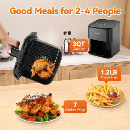 Skiennix 3 Qt Compact Air Fryer - User-Friendly Touchscreen, Non-Stick Basket & Rack, Low-Oil Cooking
