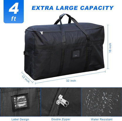 Skiennix Large Moving Bags - 4 FT Christmas Tree Storage Bag with Strong Zipper & Comfortable Handles | Durable Black Totes for College Supplies