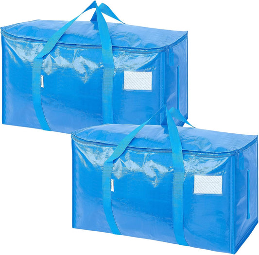 TICONN Extra Large Heavy-Duty Moving Bags - Durable Storage with Zippers & Handles | 2 Pack, Sky Blue